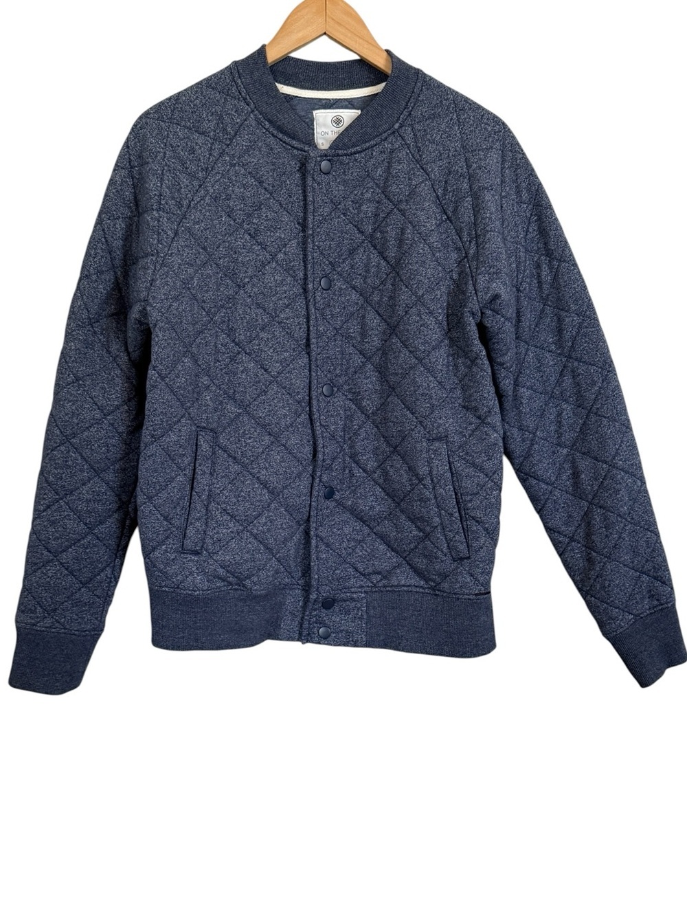 On the Bayas Quilted Bomber Jacket –  Blue Snap Front Lightweight Puffer Men’s M